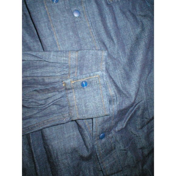 New Mens NWT Italy Designer M. Grifoni 40 M L Denim Shirt Snap Dark Blue LS Cool - Picture 6 of 10